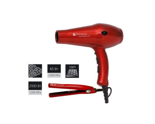 Фен Hairway Ruby Ceramic 2100W + мини-щипцы гофре HW 65W (03049+04099)